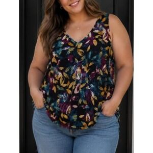 Lane Bryant Women's Plus Size 26/28 Sleeveless V-Neck Tunic Top Navy Blue Neon